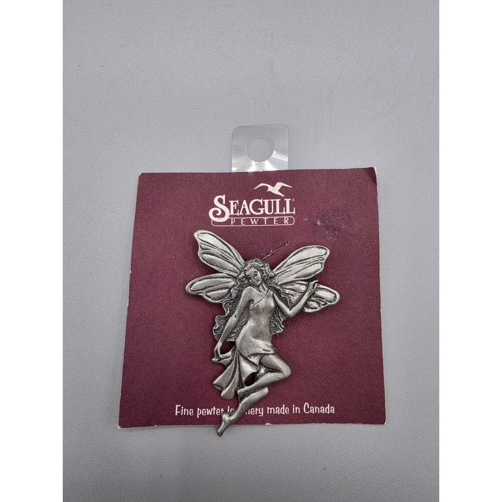 Vintage Seagull Canada Pewter Fairy Brooch Mythical Garden Fairy 80s Girly Cute